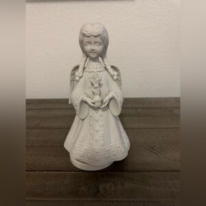 Vintage Music Box White Porcelain Angel Figurine.